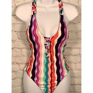 Bar III Large Colorful Waves Strappy One Piece